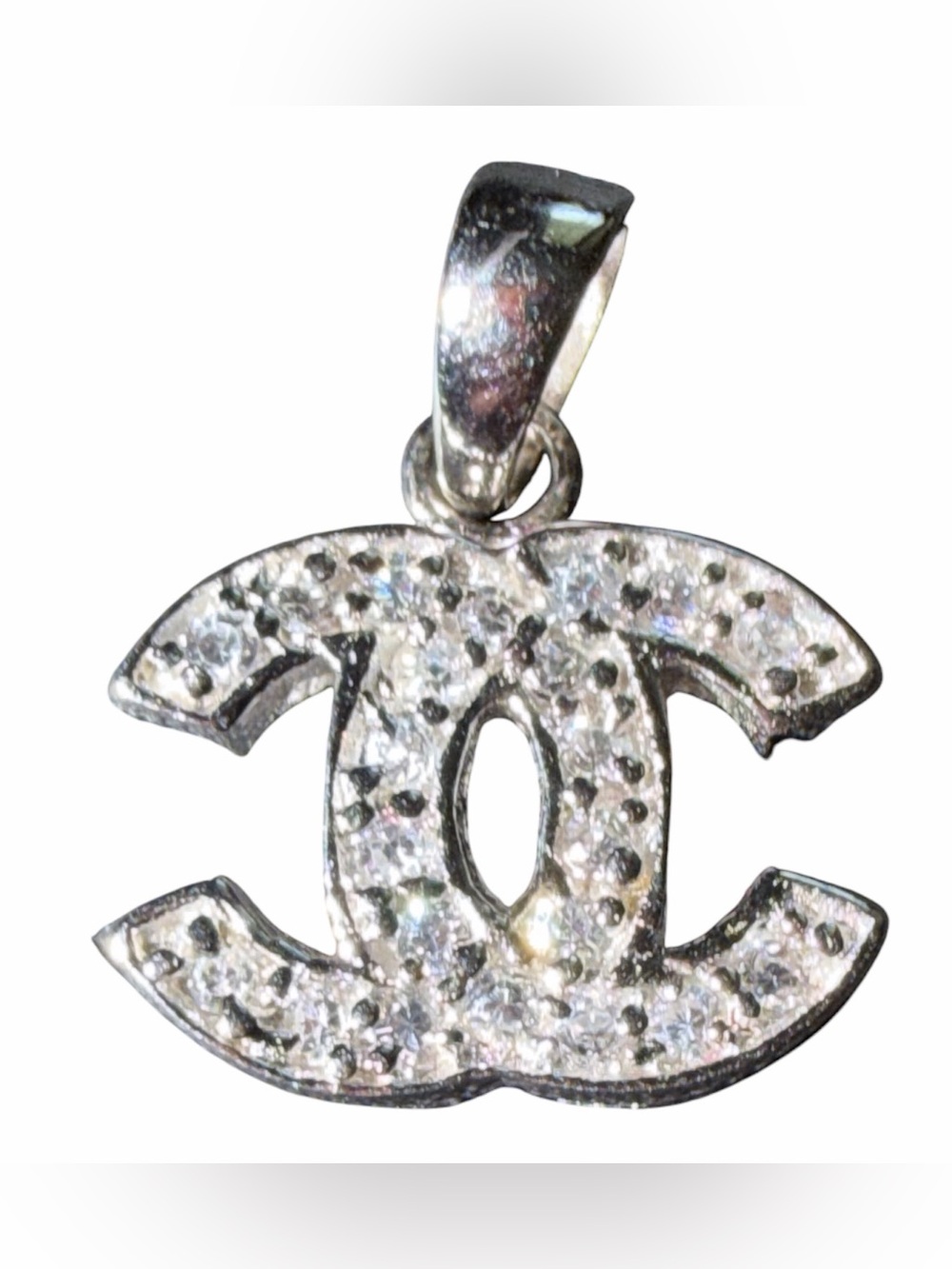 Sterling Silver Crystal Double C Pendant marked 925
